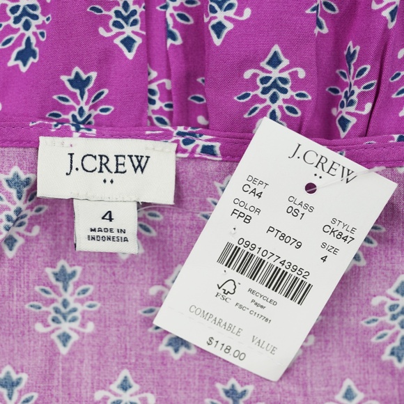 New JCREW Size 4 Strappy Tiered Midi Dress in Festive Pink Baltic Blu $118 CK847 - Picture 5 of 5